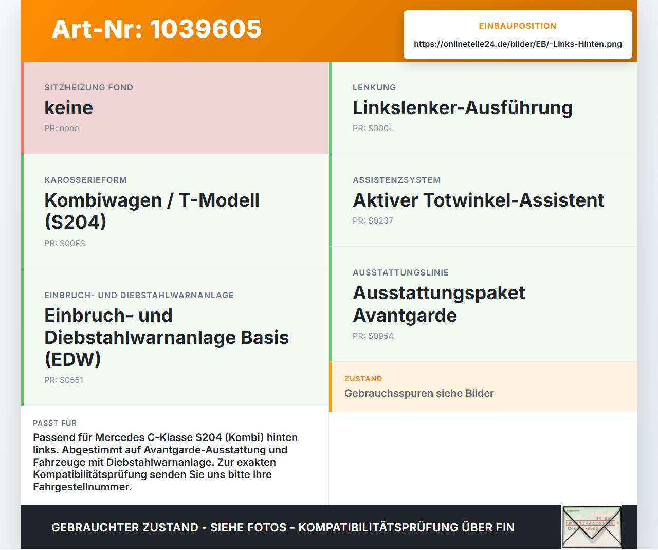 Mercedes W204 S204 C250 07-14 Steuergerät SG Türsteuergerät Links Hinten Mercedes W204 S204 C250 07-14 29.08.2013... Vorschau 3