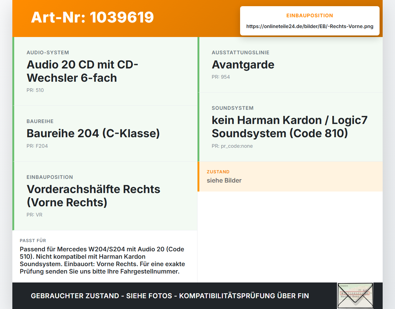 Mercedes W204 S204 C250 07-14 Lautsprecher Rechts Vorne Mercedes W204 S204 C250 07-14 29.08.2013 A2048206202... Vorschau 3