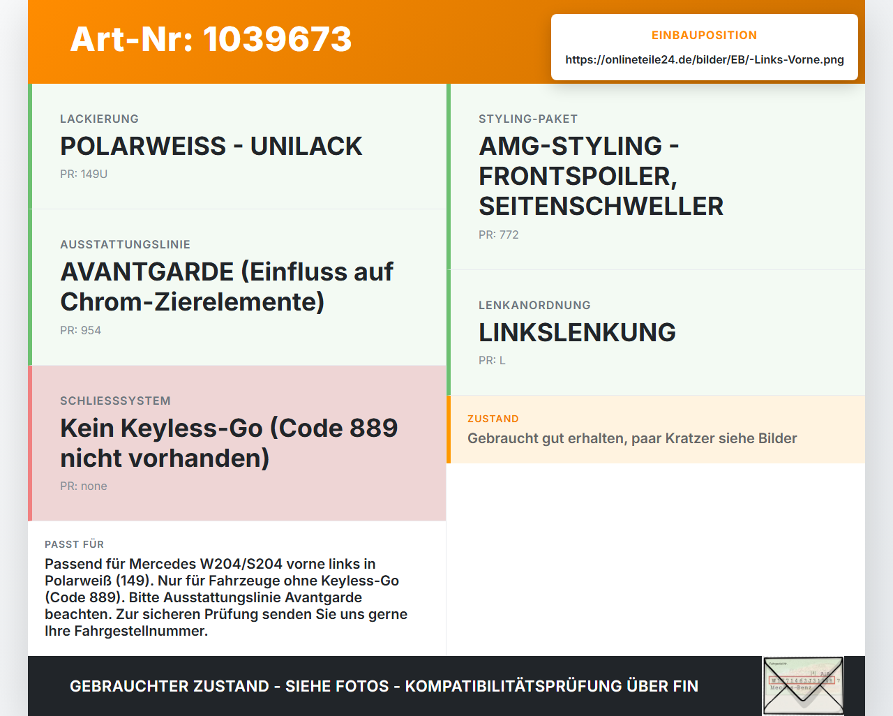 Mercedes W204 S204 C250 07-14 Kombi Türgriff Griff aussen Links Vorne 149U Mercedes W204 S204 C250 07-14 29.08.2013... Vorschau 3