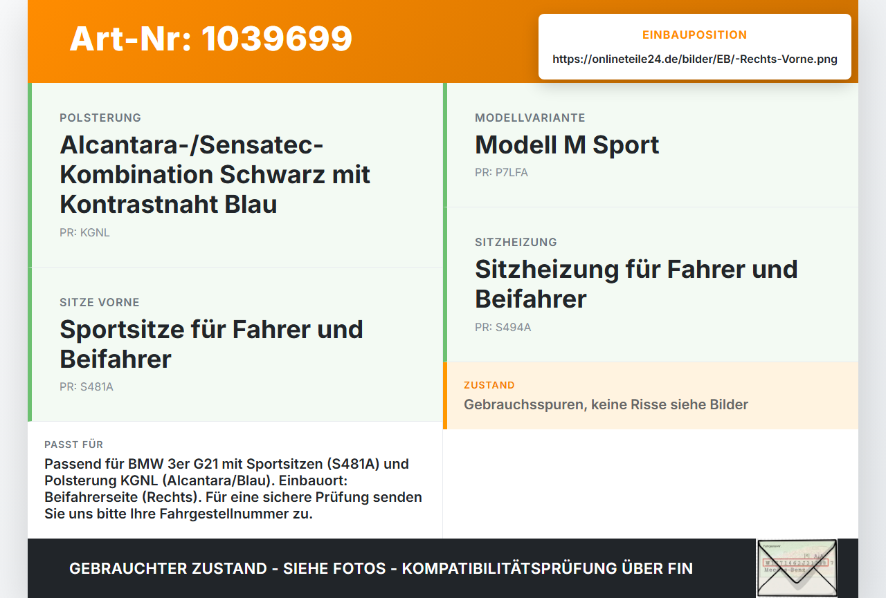 BMW G21 320dx 3er 19-22 2,0d 140KW Kniekehlenkissen Rechts Vorne für Beifahrersitz BMW G21 320dx 3er 19-22... Vorschau 3