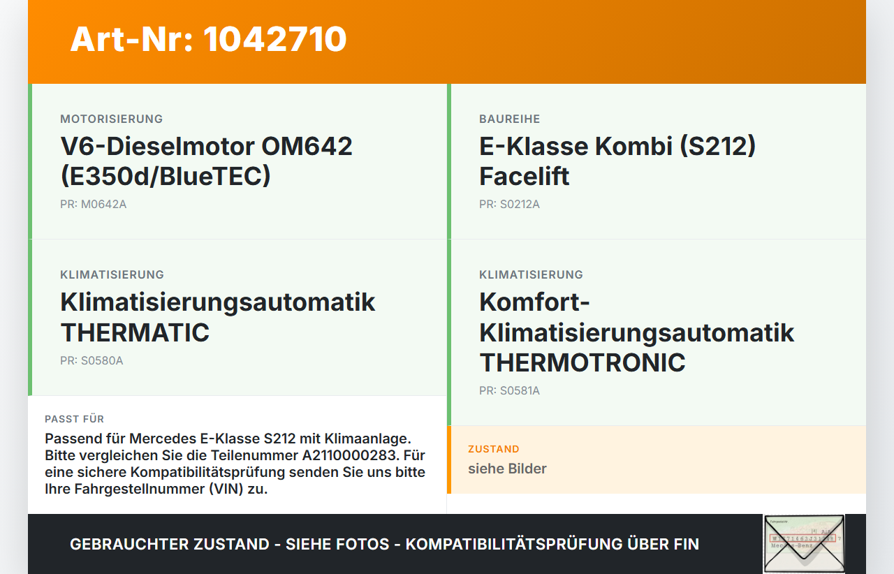 Mercedes S212 E350d 13-16 Druckschalter Drucksensor für Klima Mercedes S212 E350d 13-16 18.02.2010 A2110000283 gebraucht Vorschau 3