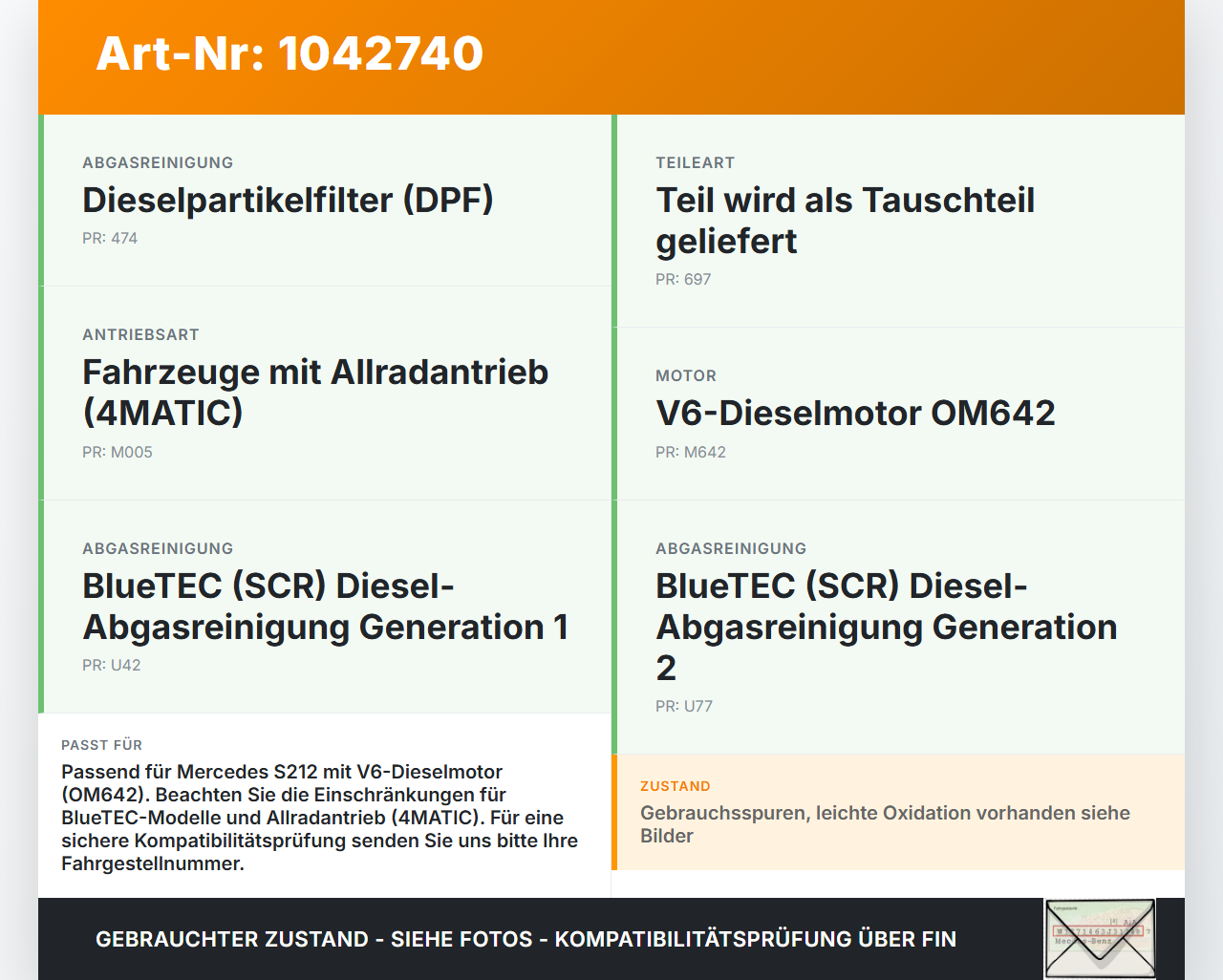 Mercedes S212 E350d 13-16 CDI 3,0 170KW Partikelfilter Rußpartikelfilter Dieselpartikelfilter DPF Mercedes S212... Vorschau 3
