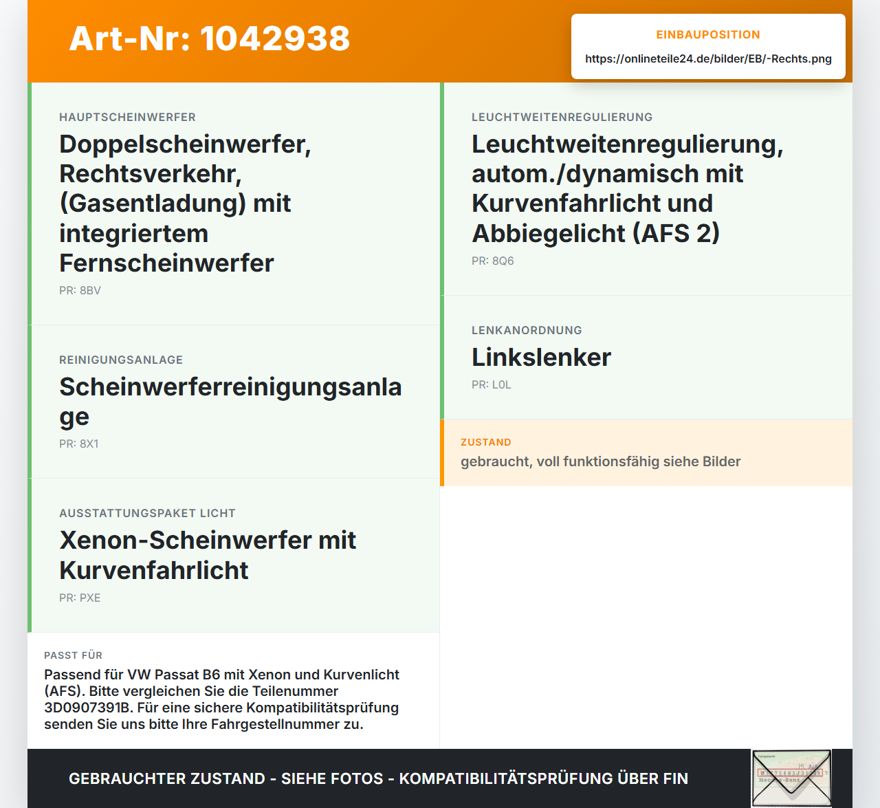VW Passat 3C B6 05-10 Xenon Vorschaltgerät Kurvenlicht Rechts AFS VW Passat 3C B6 05-10 07.12.2006 3D0907391B... Vorschau 3