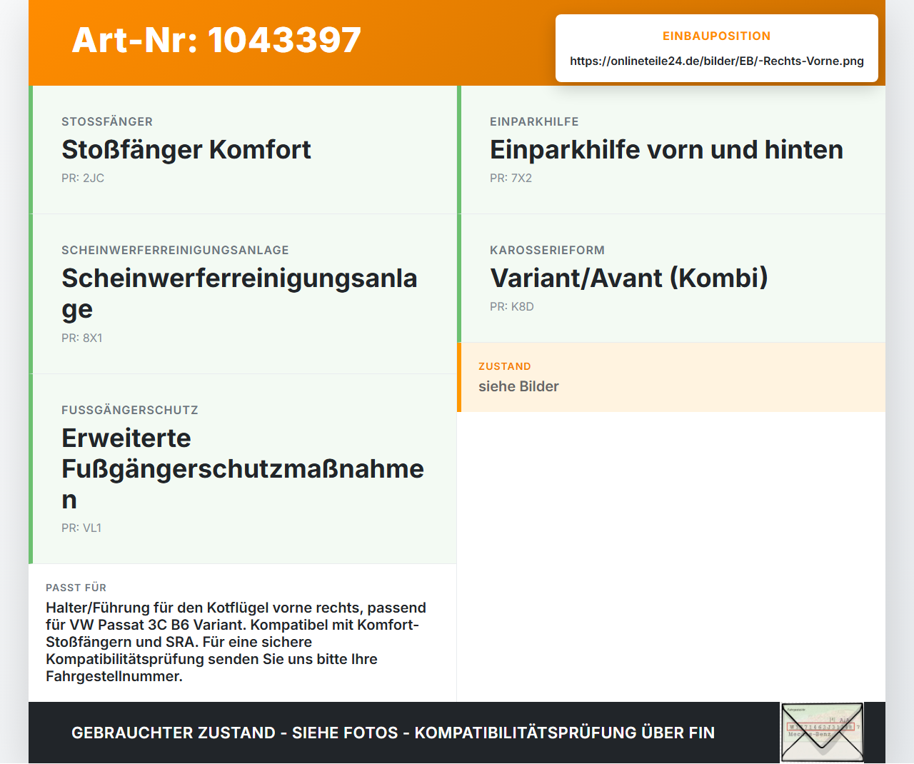 VW Passat 3C B6 05-10 Kombi Halter Träger Aufnahme Führung für Kotflügel Rechts Vorne VW Passat 3C B6 05-10... Vorschau 3