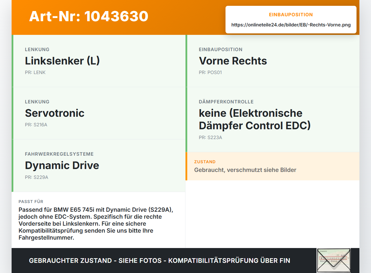 BMW E65 7er 01-05 Stossdämpfer Federbein Vorne Rechts BMW E65 7er 01-05 11.09.2003 6786534 31316786534 6753188... Vorschau 3