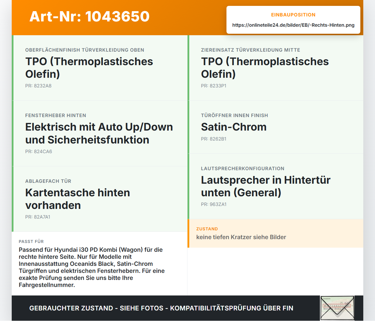 Hyundai I30 PD 20-25 Kombi Türverkleidung Türpappe Rechts Hinten Hyundai I30 PD 20-25 03.11.2017 83308G4010 gebraucht Vorschau 3