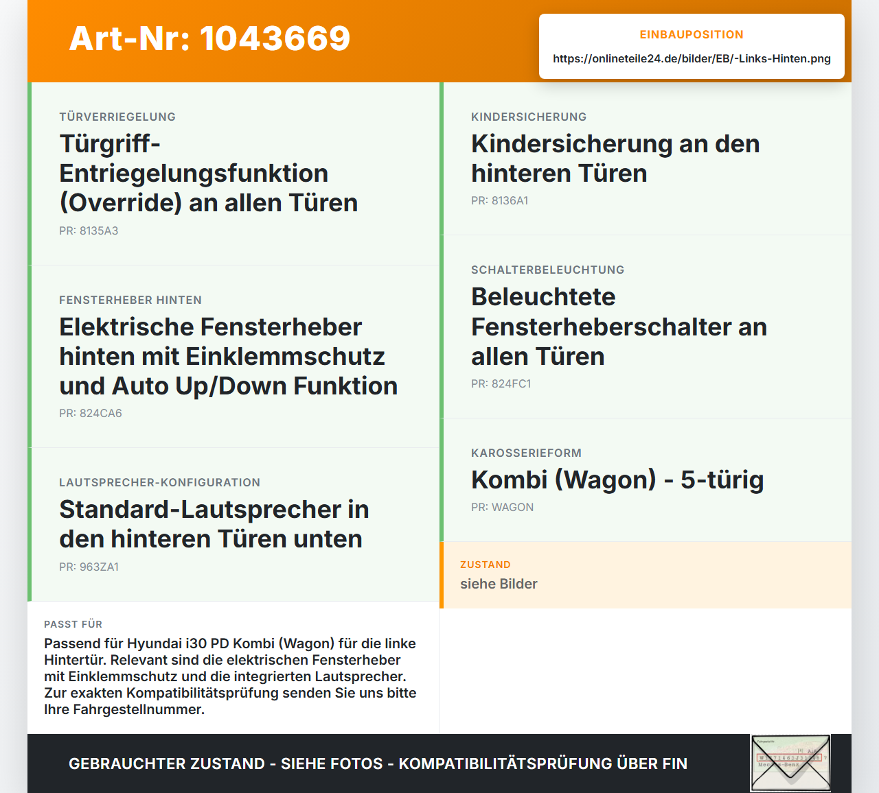 Hyundai I30 PD 20-25 Kombi Kabelbaum für Tür und Fensterheber Links Hinten Hyundai I30 PD 20-25 03.11.2017... Vorschau 3