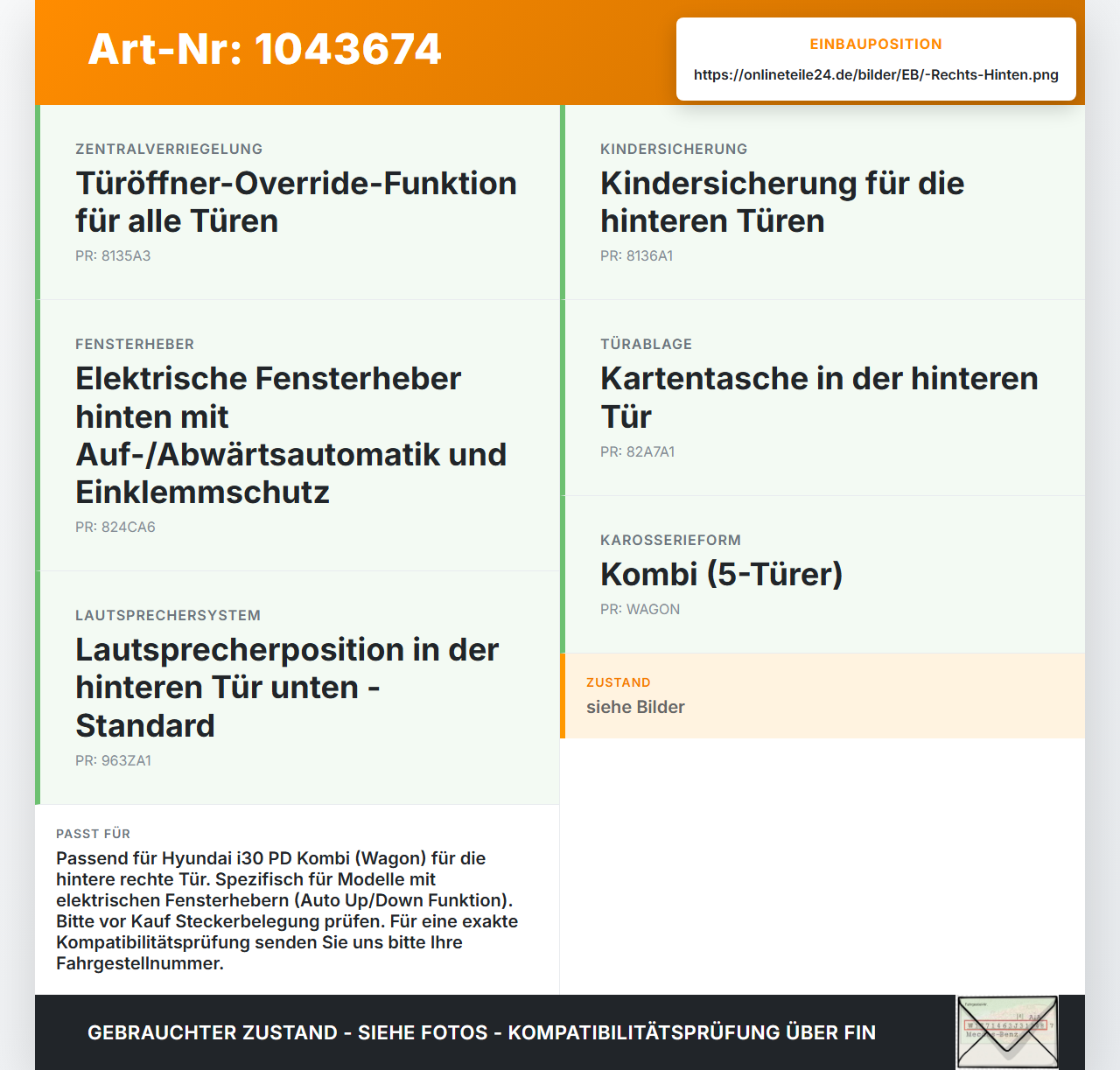 Hyundai I30 PD 20-25 Kombi Kabelbaum Leitungssatz für Tür und Fensterheber Hinten Rechts Hyundai I30 PD 20-25... Vorschau 3