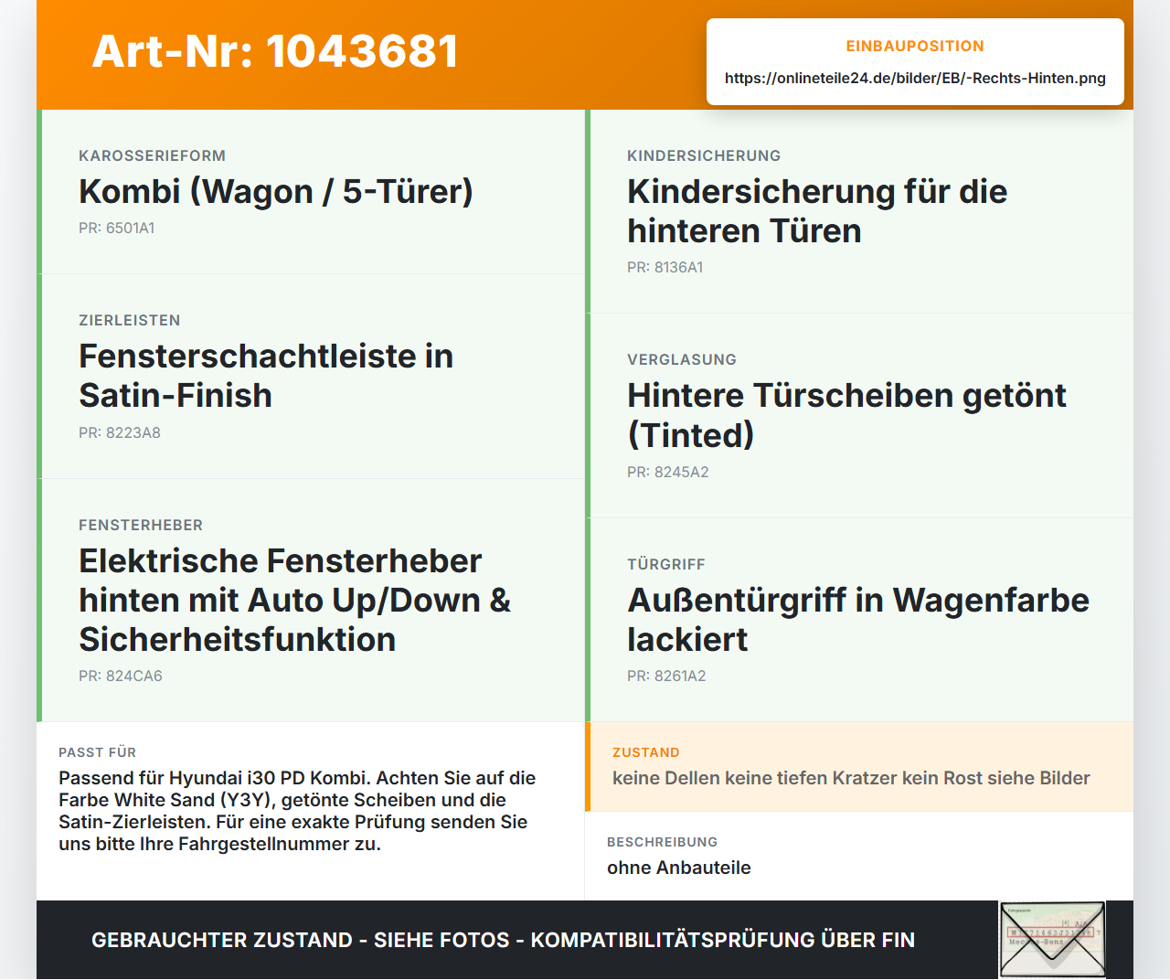 Hyundai I30 PD 20-25 Kombi Tür Rechts Hinten Y3Y Hyundai I30 PD 20-25 03.11.2017 77004G4000 gebraucht Vorschau 3
