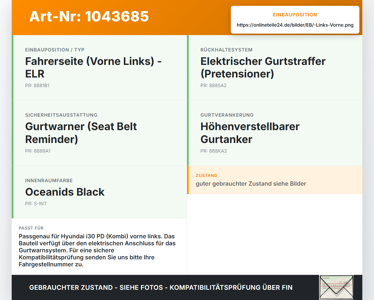 Hyundai I30 PD 20-25 Kombi Gurtschloss Links Vorne Hyundai I30 PD 20-25 03.11.2017 88830G4000TRY 170625A0721 gebraucht Vorschau 3