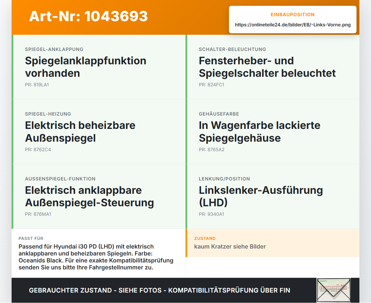 Hyundai I30 PD 20-25 Spiegelverstellung Aussenspiegel Schalter Links Vorne Hyundai I30 PD 20-25 03.11.2017... Vorschau 3
