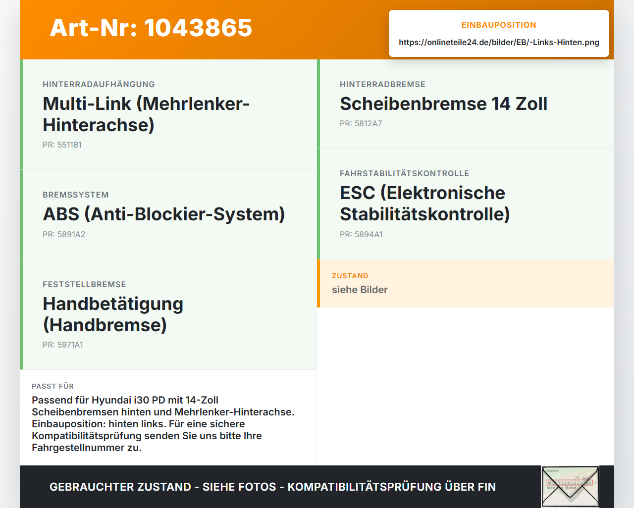 Hyundai I30 PD 20-25 Sensor Radsensor ABS Links Hinten Hyundai I30 PD 20-25 03.11.2017 91920G4500 91920-G4500 gebraucht Vorschau 3