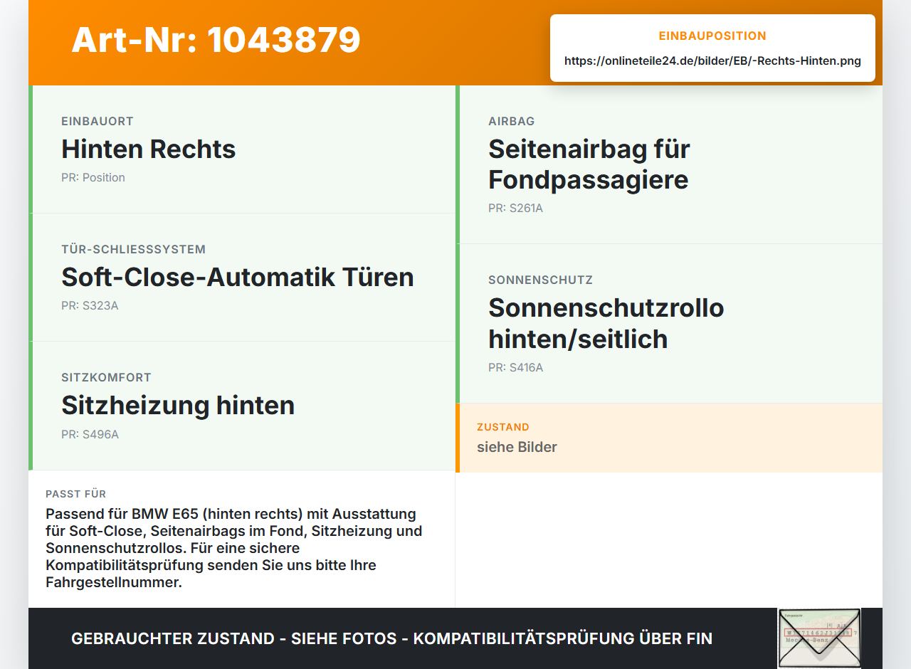 BMW E65 7er 01-05 Kabelbaum Leitungssatz Tür und Fensterheber Hinten Rechts BMW E65 7er 01-05 11.09.2003 6933432... Vorschau 3