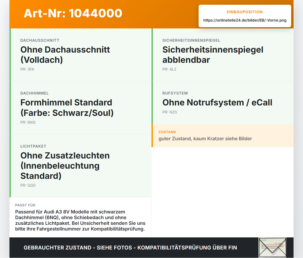 Audi A3 8V 8VS 16-20 Innenleuchte Innenraumleuchte Vorne Audi A3 8V 8VS 16-20 18.12.2019 8V0947135E 8V0947135E6PS... Vorschau 3