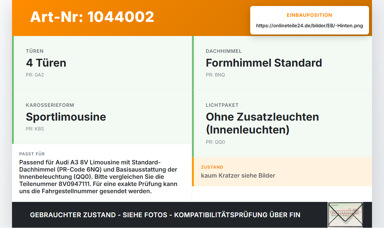 Audi A3 8V 8VS 16-20 Innenleuchte Innenraumleuchte Hinten Audi A3 8V 8VS 16-20 18.12.2019 8V0947111 8V09471116PS... Vorschau 3