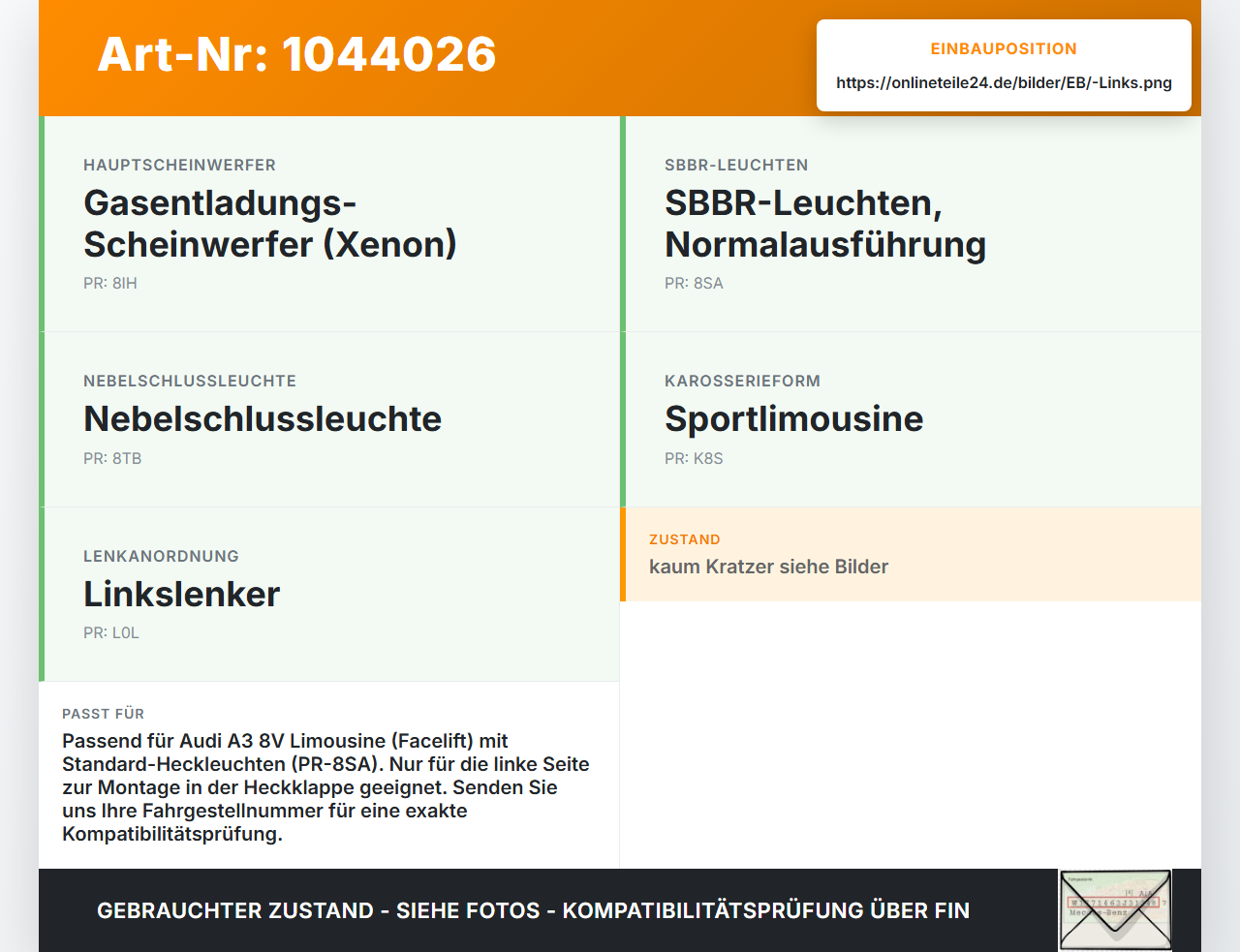 Audi A3 8V 8VS 16-20 Lim Rückleuchte Heckleuchte für Klappe Innen Links Audi A3 8V 8VS 16-20 18.12.2019 8V5945075... Vorschau 3