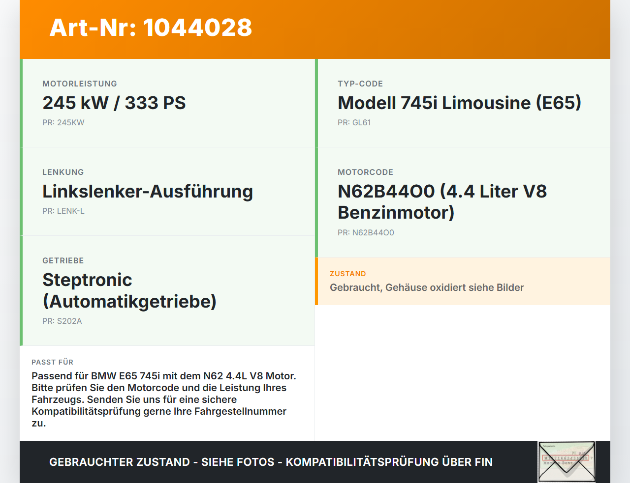 BMW E65 7er 01-05 4,4 245KW N62B44O0 N62B44A Unterdruckpumpe Vakuumpumpe BMW E65 7er 01-05 11.09.2003 7635657... Vorschau 3