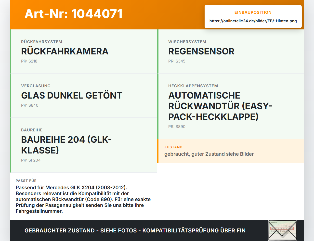 Mercedes X204 08-12 Wischermotor Hinten Heckwischermotor Mercedes X204 08-12 04.12.2009 A2048202442 W000005084 gebraucht Vorschau 3