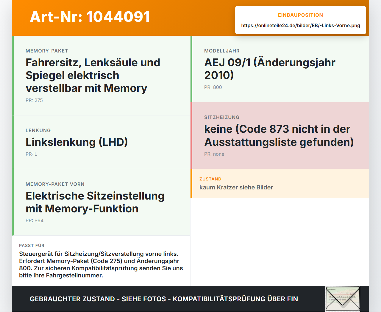 Mercedes X204 08-12 Steuergerät SG ECU für Sitzheizung Links Vorne Mercedes X204 08-12 04.12.2009 A2129005200... Vorschau 3