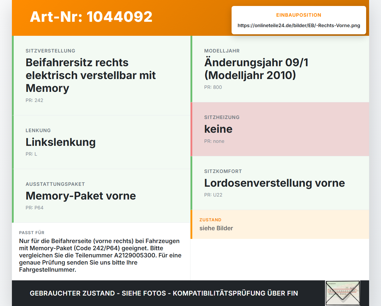 Mercedes X204 08-12 Steuergerät Sitz Beifahrer Vorne Rechts Mercedes X204 08-12 04.12.2009 A2129005300 A2129011700... Vorschau 3