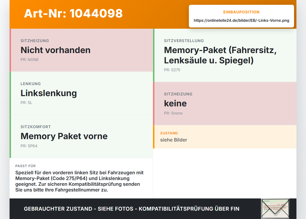 Mercedes X204 08-12 Stellmotor für Elektr. Sitzverstellung Links Vorne Mercedes X204 08-12 04.12.2009 A0068207142... Vorschau 3