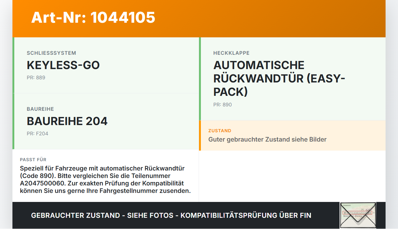 Mercedes X204 08-12 Stellmotor Antrieb Heckklappe Schloss Mercedes X204 08-12 04.12.2009 6NW009424-00 A2047500060... Vorschau 3