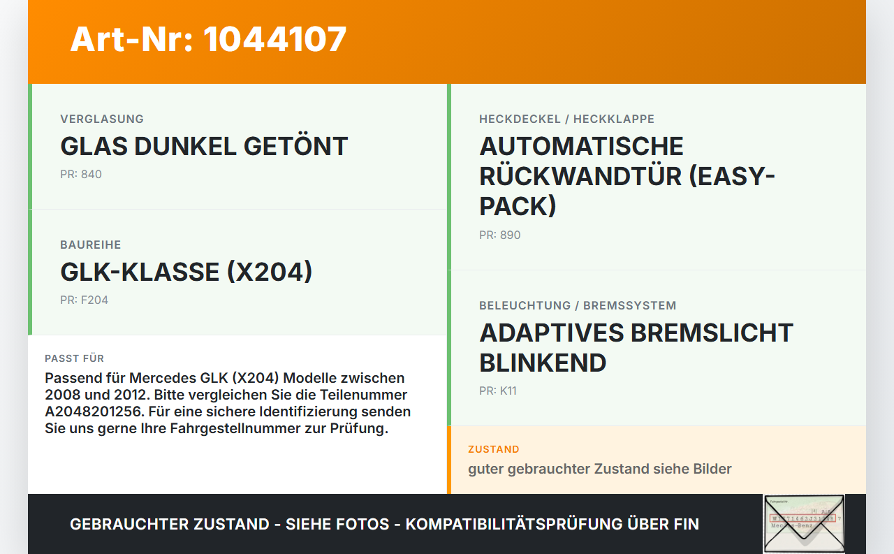 Mercedes X204 08-12 Bremslicht 3. Bremsleuchte Klappe Mercedes X204 08-12 04.12.2009 A2048201256 A2048201121 gebraucht Vorschau 3