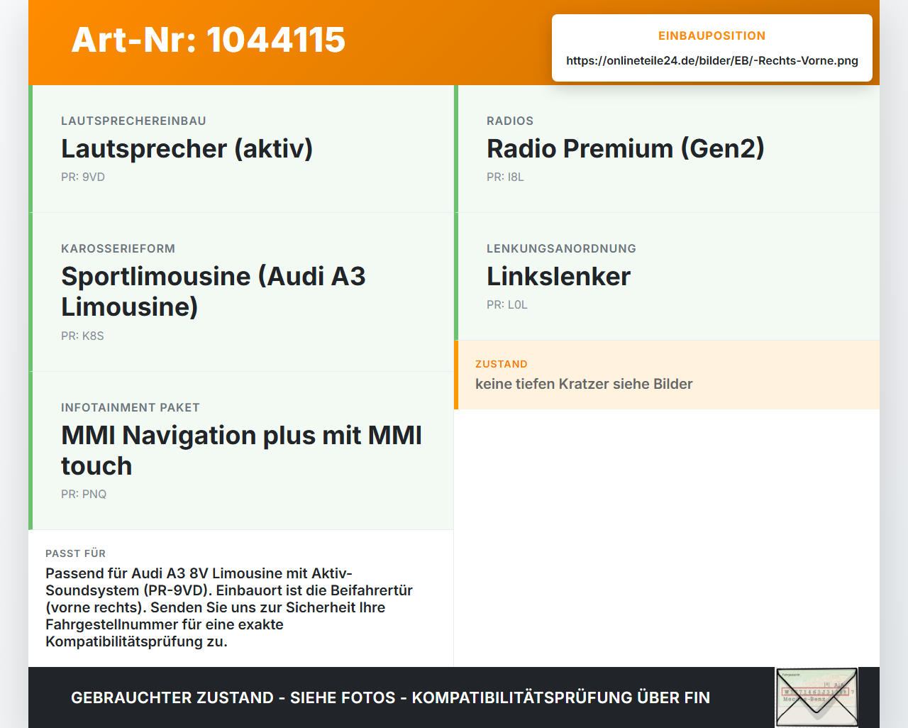 Audi A3 8V 8VS 16-20 Lautsprecher Rechts Vorne Audi A3 8V 8VS 16-20 18.12.2019 8V0035415D gebraucht Vorschau 3