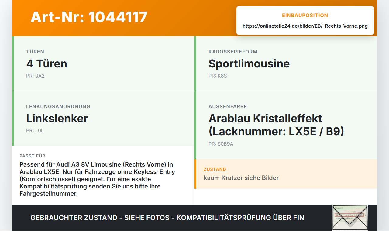 Audi A3 8V 8VS 16-20 Lim Türgriff Griff aussen Rechts Vorne LX5E Audi A3 8V 8VS 16-20 18.12.2019 8V0837206A... Vorschau 3