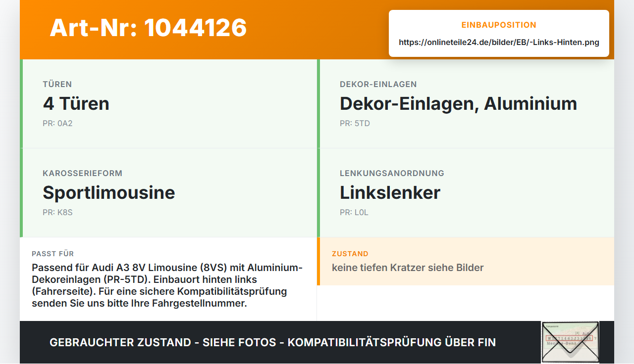 Audi A3 8V 8VS 16-20 Lim Türleiste Links Hinten Innen LX5E Audi A3 8V 8VS 16-20 18.12.2019 8V4867419A 8V4867419ARI2... Vorschau 3