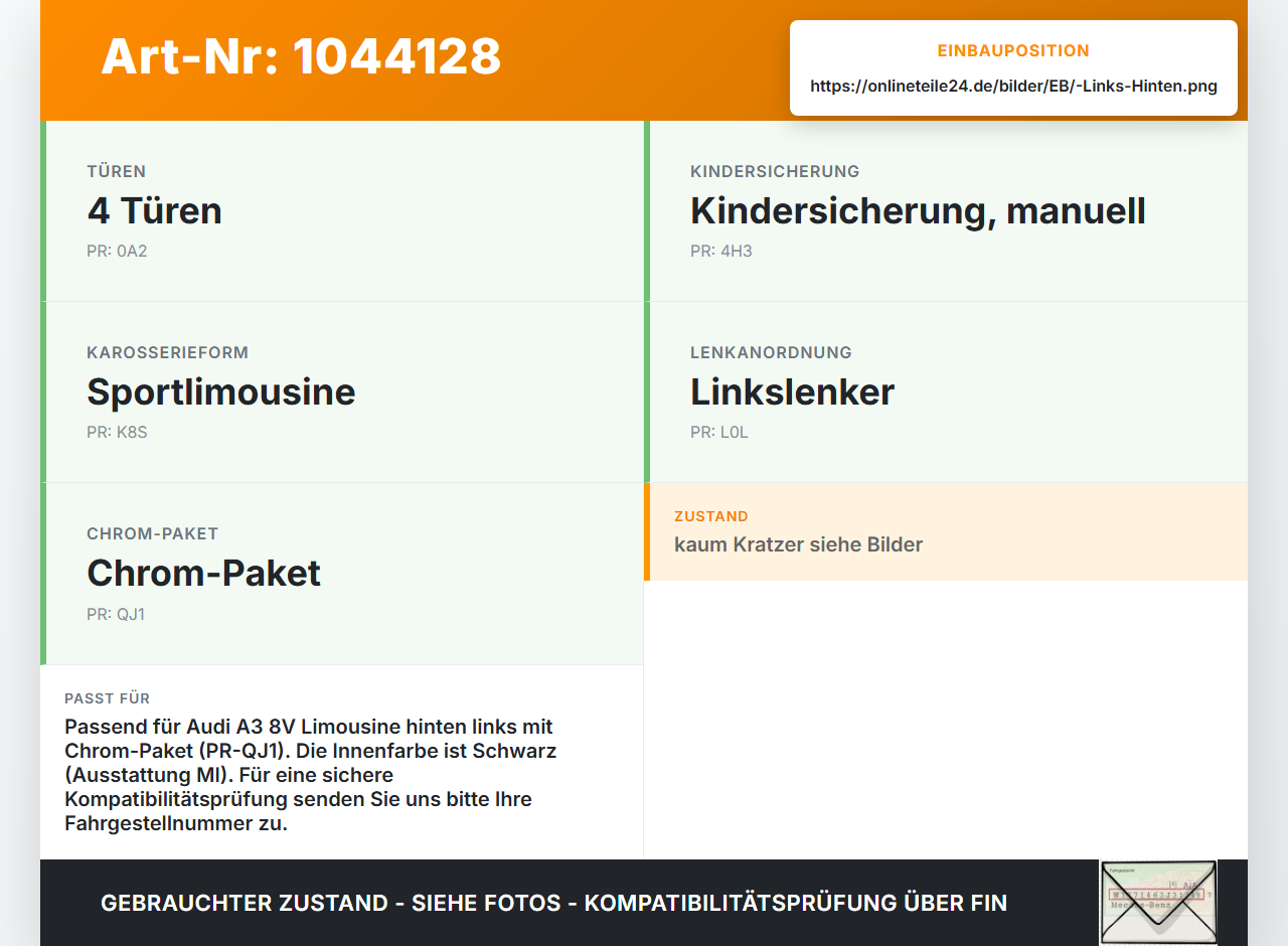 Audi A3 8V 8VS 16-20 Lim Türgriff Griffmuschel Griff Innen Links Hinten Audi A3 8V 8VS 16-20 18.12.2019 8V4839019C... Vorschau 3
