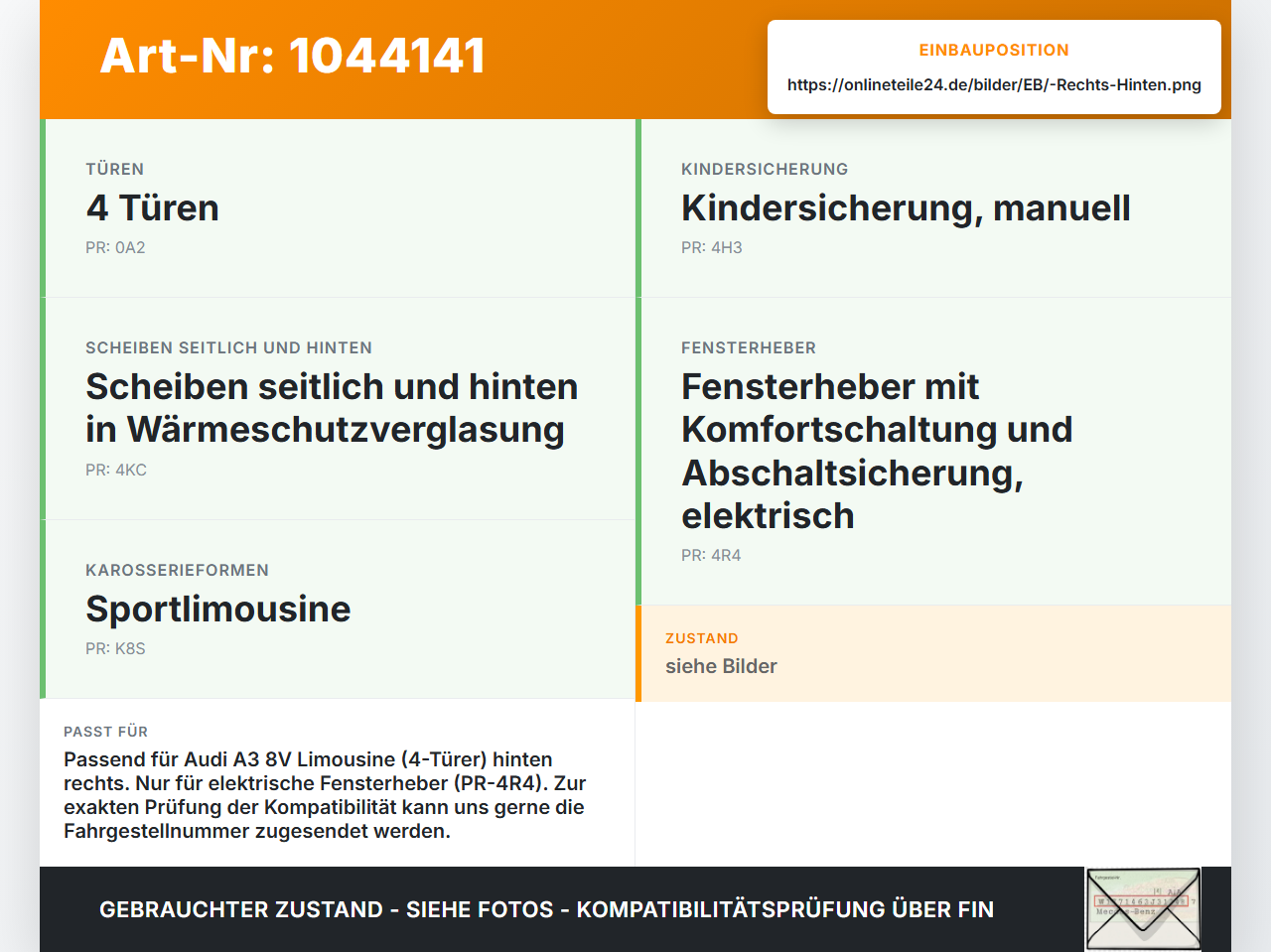 Audi A3 8V 8VS 16-20 Lim Fensterheber o. FH-Motor Hinten Rechts Audi A3 8V 8VS 16-20 18.12.2019 8V4839462... Vorschau 3