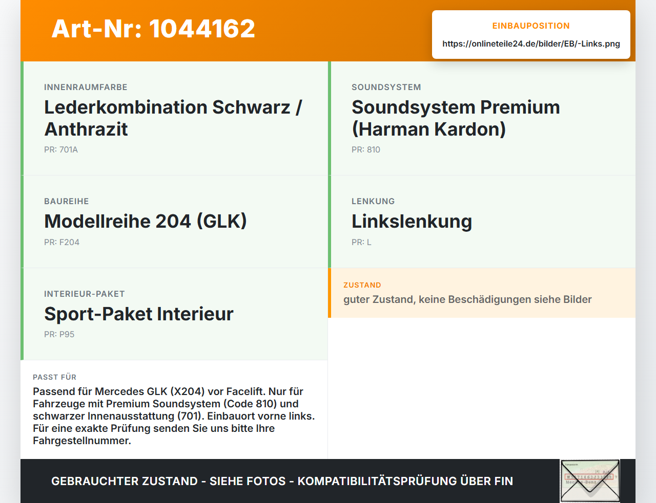 Mercedes X204 08-12 Lautsprecherblende Lautsprecher Hochtöner Links Blende Mercedes X204 08-12 04.12.2009... Vorschau 3