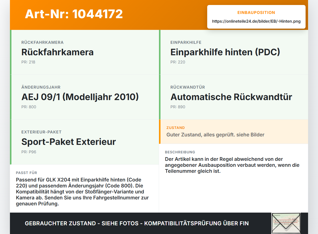 Mercedes X204 08-12 PDC Kabelbaum Pos.1 Hinten Mercedes X204 08-12 04.12.2009 A2045402113 gebraucht Vorschau 3