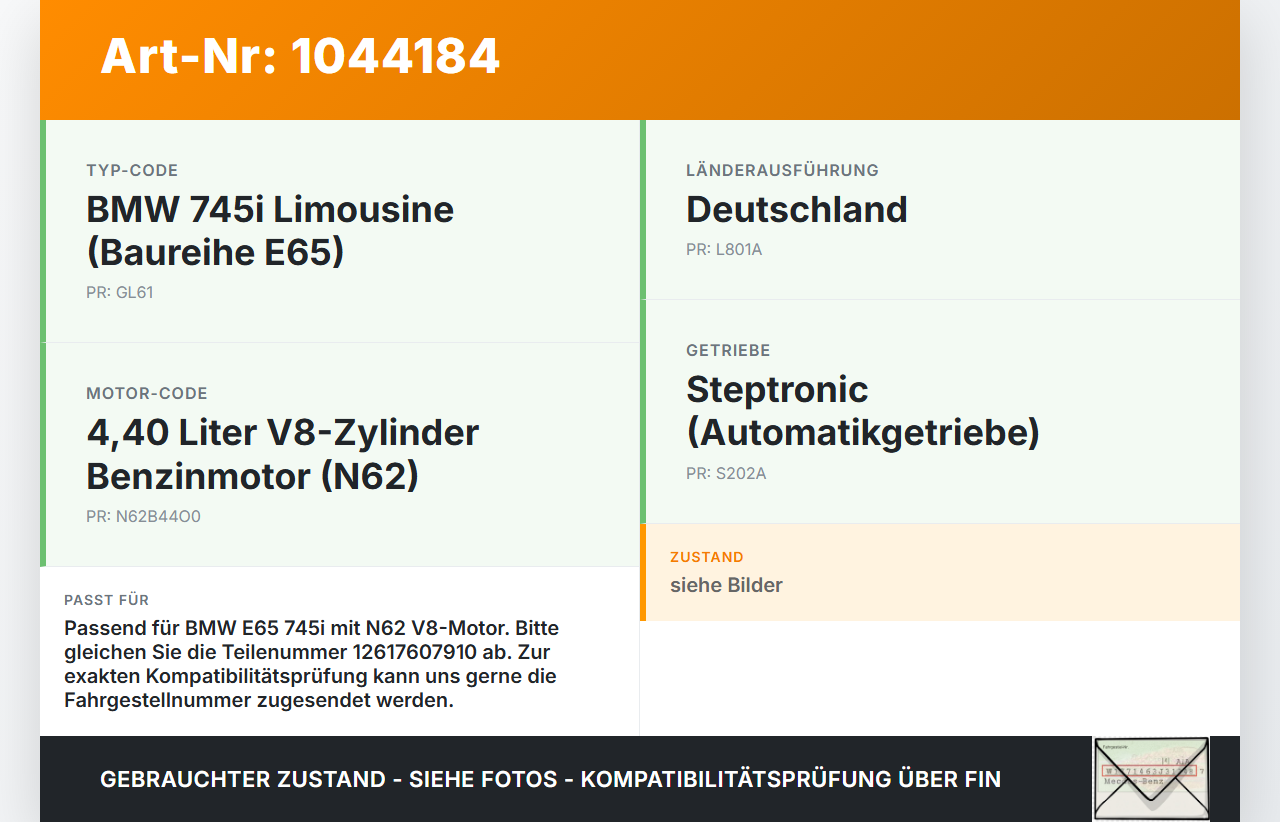 BMW E65 7er 01-05 4,4 245KW Sensor Ölstandsensor Ölniveausensor BMW E65 7er 01-05 11.09.2003 7607910 12617607910... Vorschau 3