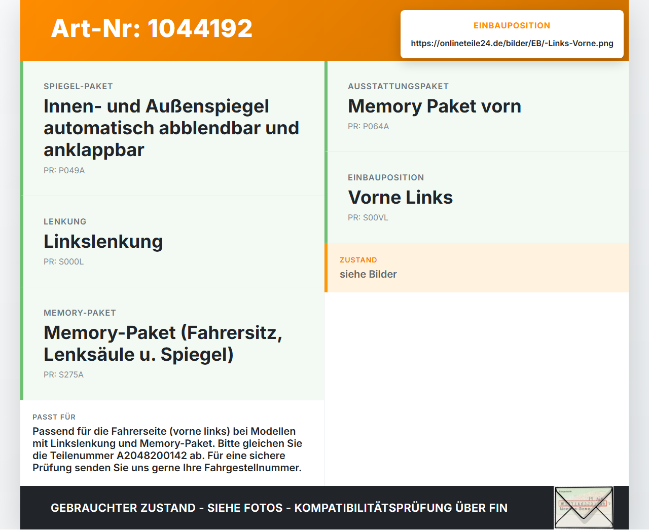 Mercedes X204 08-12 Fensterhebermotor Links Vorne Mercedes X204 08-12 04.12.2009 0130822503 A2048200142 gebraucht Vorschau 3