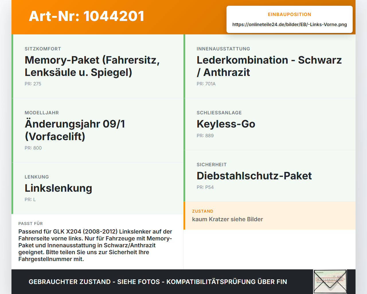 Mercedes X204 08-12 Schalter Zentralverriegelung ZV Links Vorne Mercedes X204 08-12 04.12.2009 A2048706310 gebraucht Vorschau 3