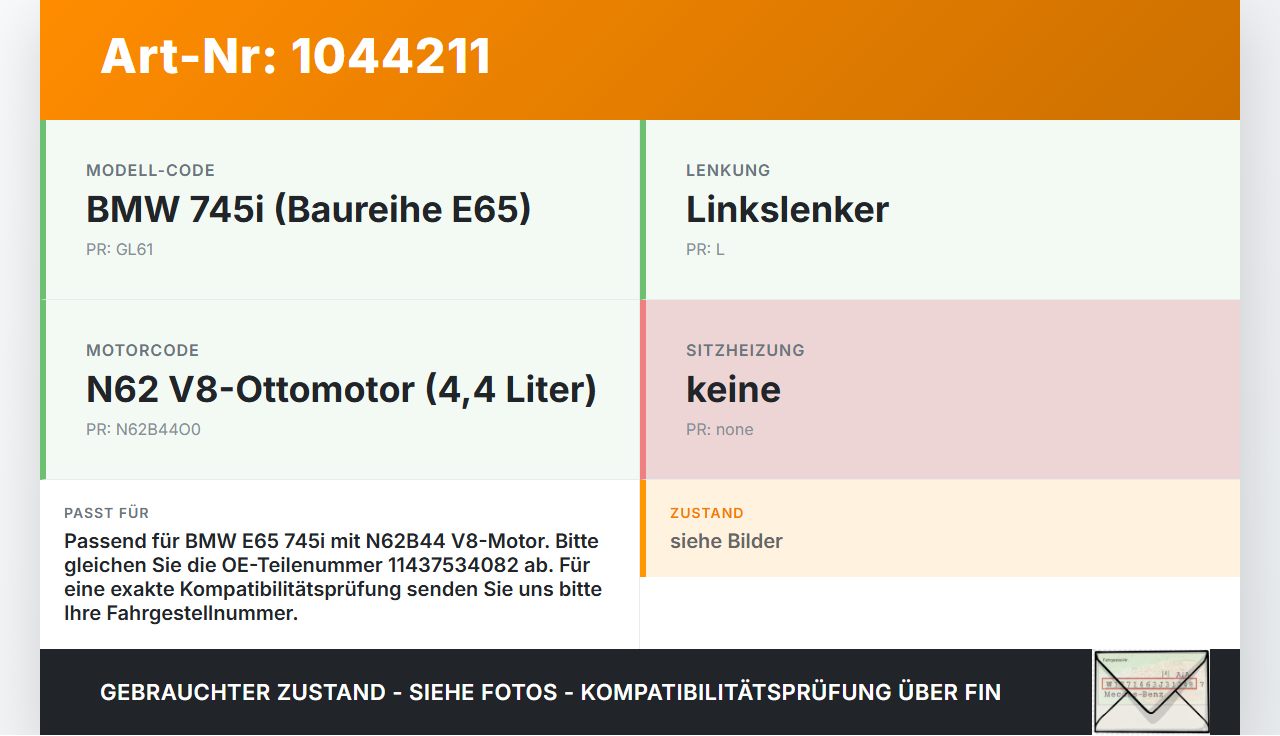 BMW E65 7er 01-05 4,4 245KW N62B44O0 N62B44A Ölmessstab Öl Stab BMW E65 7er 01-05 11.09.2003 7534082 11437534082... Vorschau 3