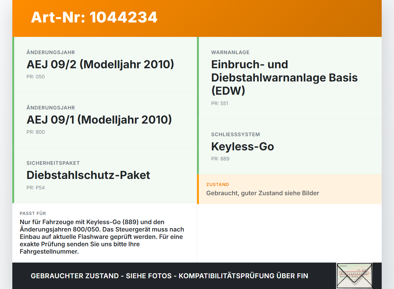 Mercedes X204 08-12 Steuergerät ECU Modul für Zentralverriegelung Keyless Go Mercedes X204 08-12 04.12.2009... Vorschau 3