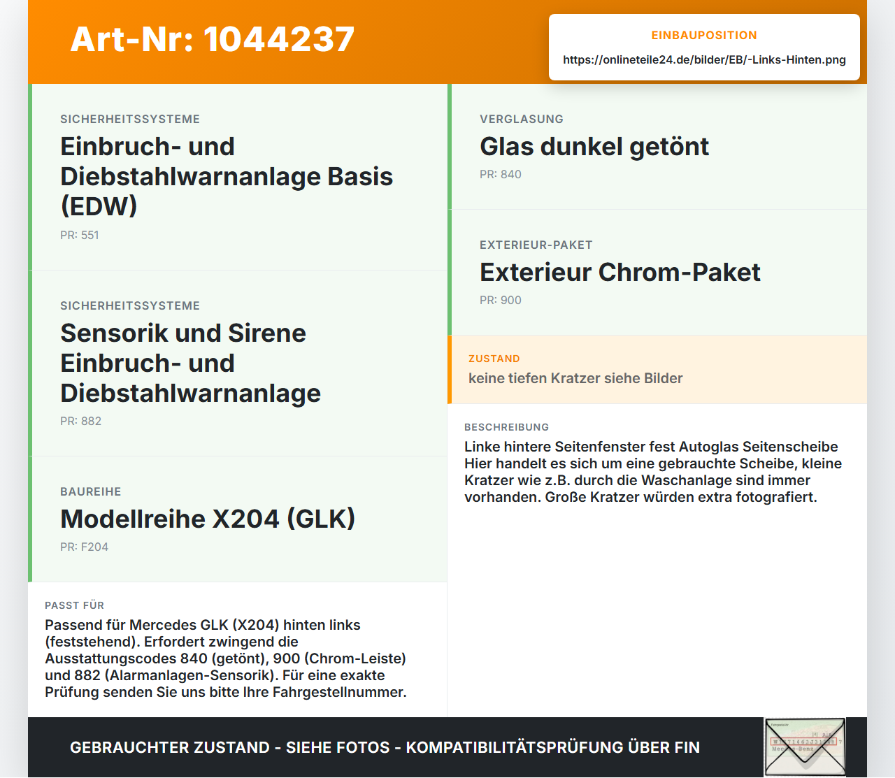 Mercedes X204 08-12 Seitenscheibe Feste Scheibe Links Hinten Orig. getönt Mercedes X204 08-12 04.12.2009... Vorschau 3