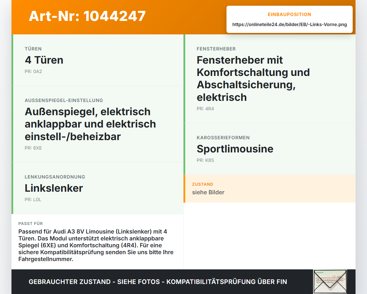 Audi A3 8V 8VS 16-20 Lim Fensterhebermotor Links Vorne Audi A3 8V 8VS 16-20 18.12.2019 0130822716 E850202100... Vorschau 3