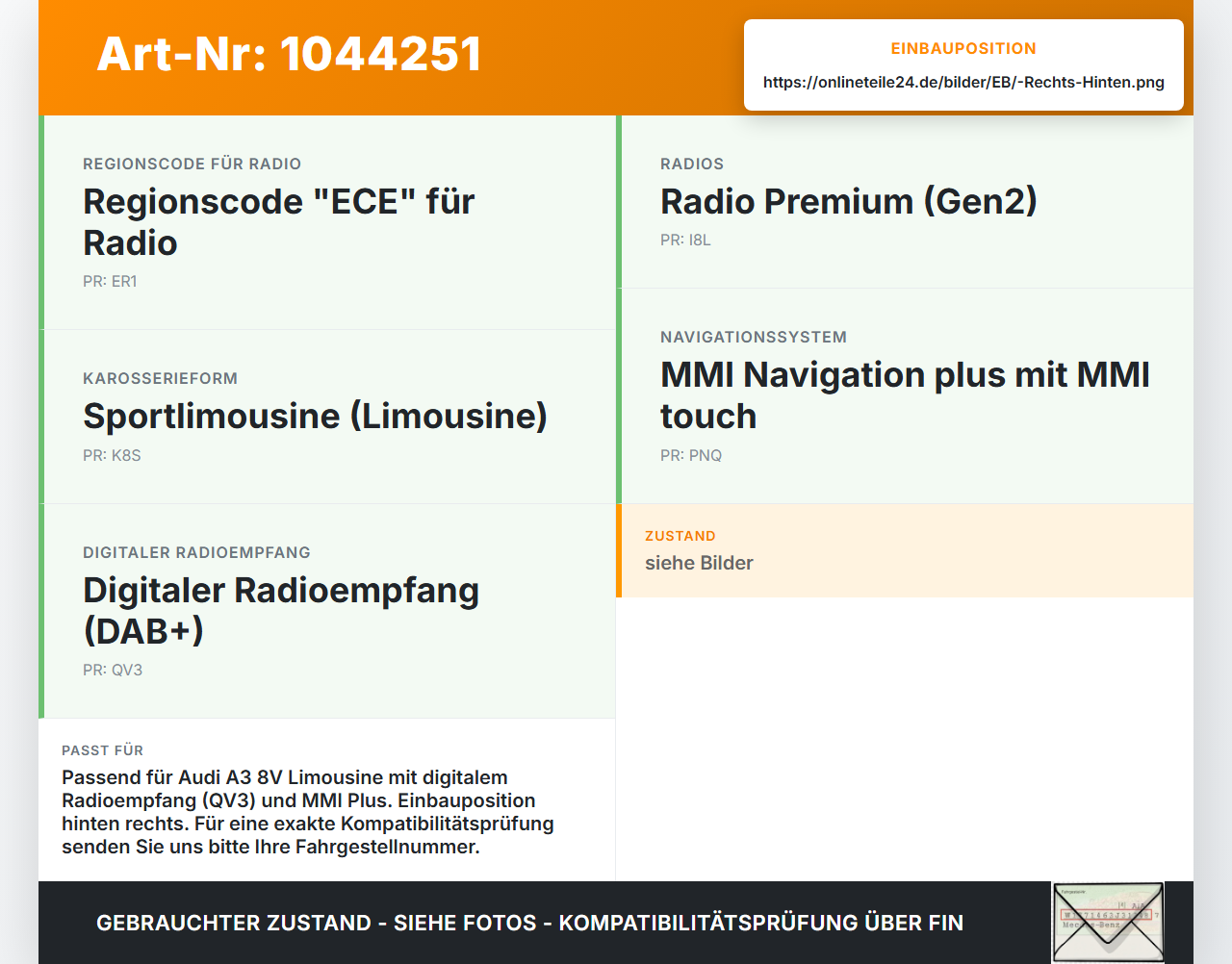 Audi A3 8V 8VS 16-20 Antennenverstärker Weiche Antenne Rechts Hinten Audi A3 8V 8VS 16-20 18.12.2019 920-286-004... Vorschau 3