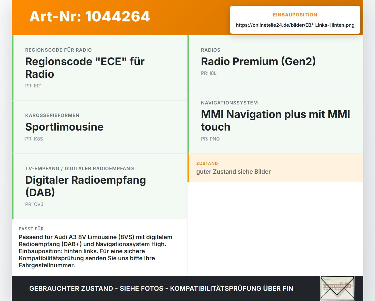 Audi A3 8V 8VS 16-20 Antennenverstärker Weiche Antenne Links Hinten Audi A3 8V 8VS 16-20 18.12.2019 920-286-007... Vorschau 3