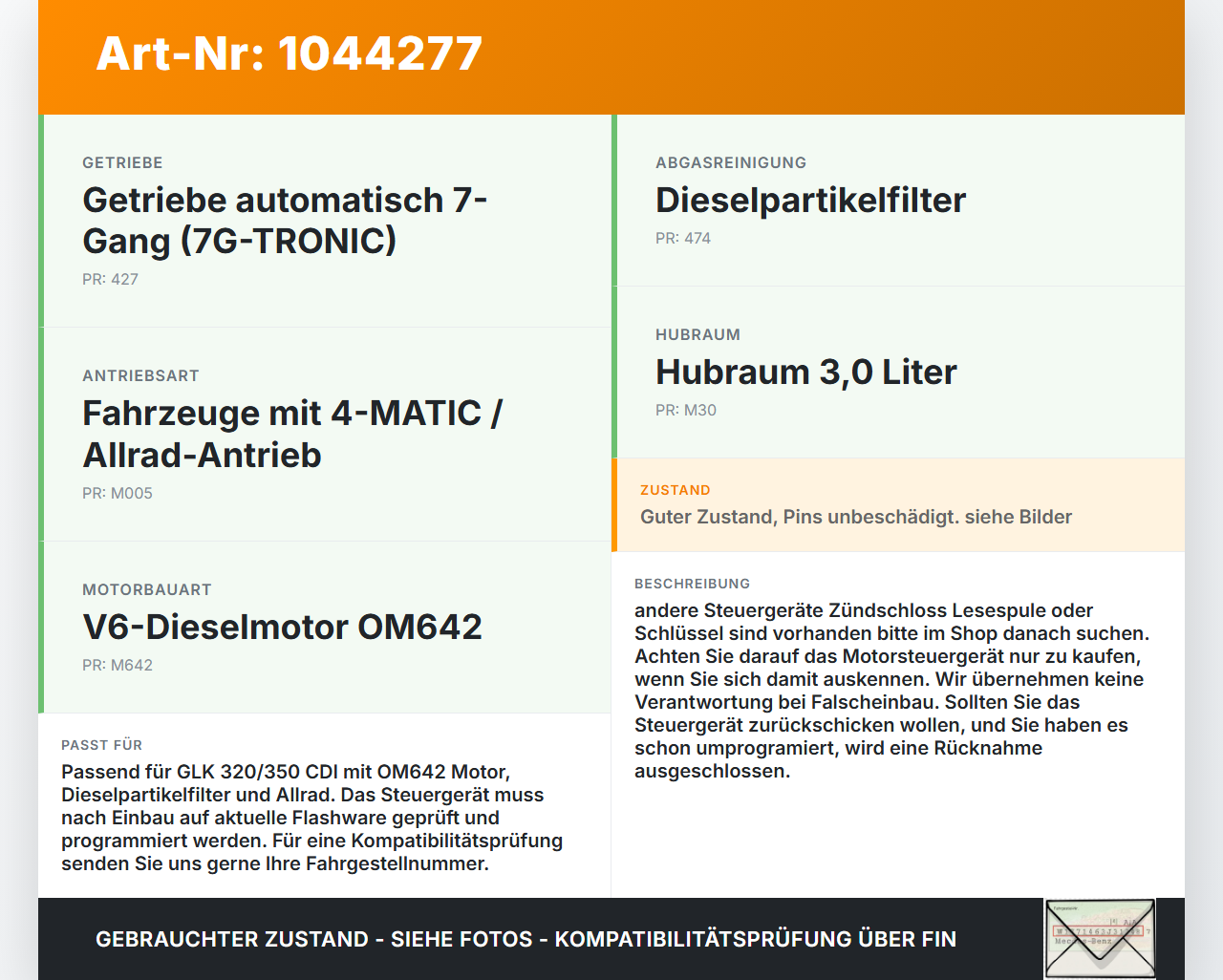 Mercedes X204 08-12 3.0 165KW Steuergerät ECU für Motor Motorsteuergerät Mercedes X204 08-12 04.12.2009 A6429003100... Vorschau 3