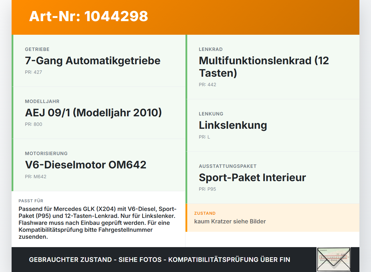 Mercedes X204 08-12 3.0 165KW Kombiinstrument Tacho Mercedes X204 08-12 04.12.2009 A2049003802 A2044402611... Vorschau 3