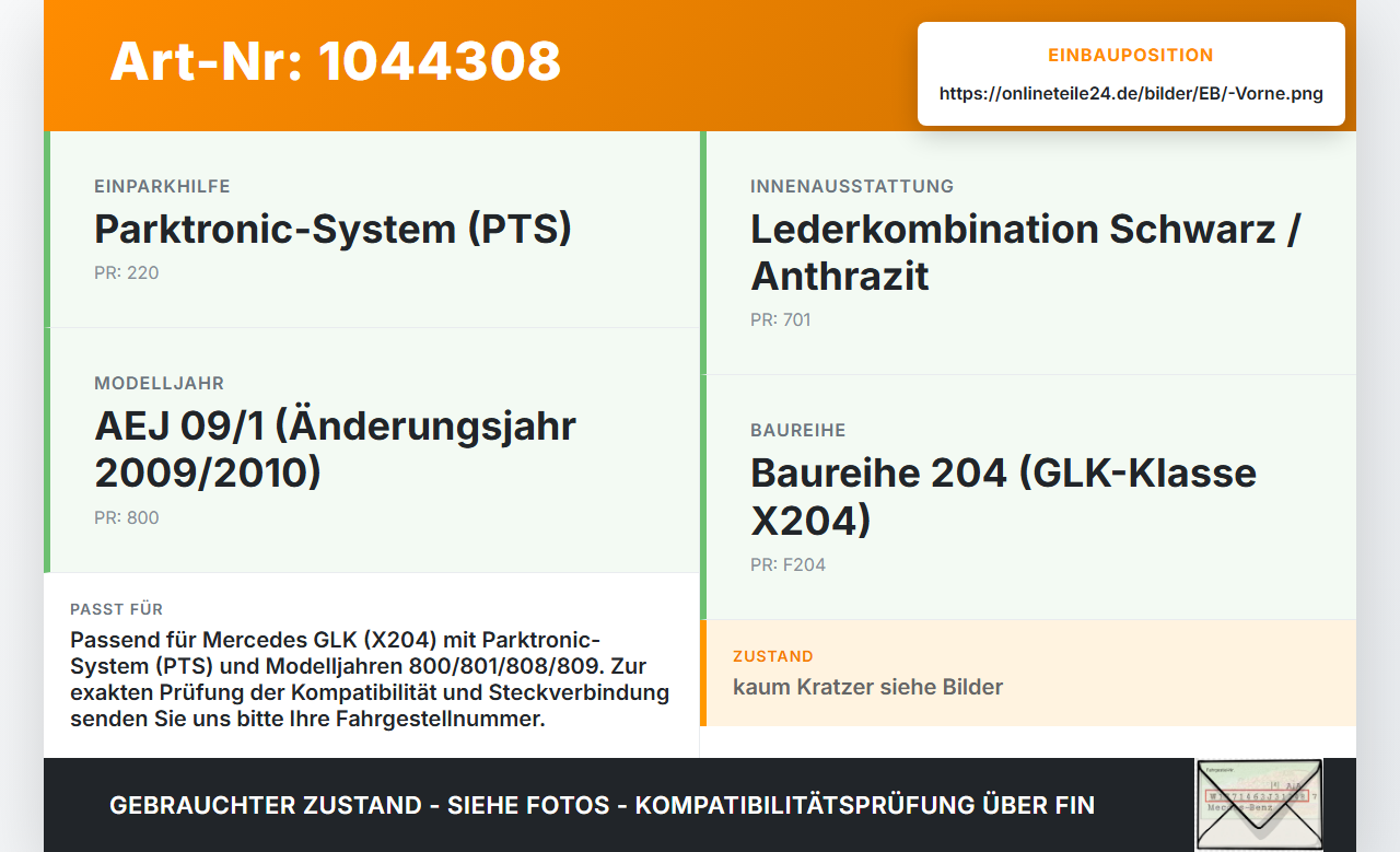 Mercedes X204 08-12 Display Parktronikanzeige PDC Einparkhilfe Vorne Mercedes X204 08-12 04.12.2009 A0015424623... Vorschau 3
