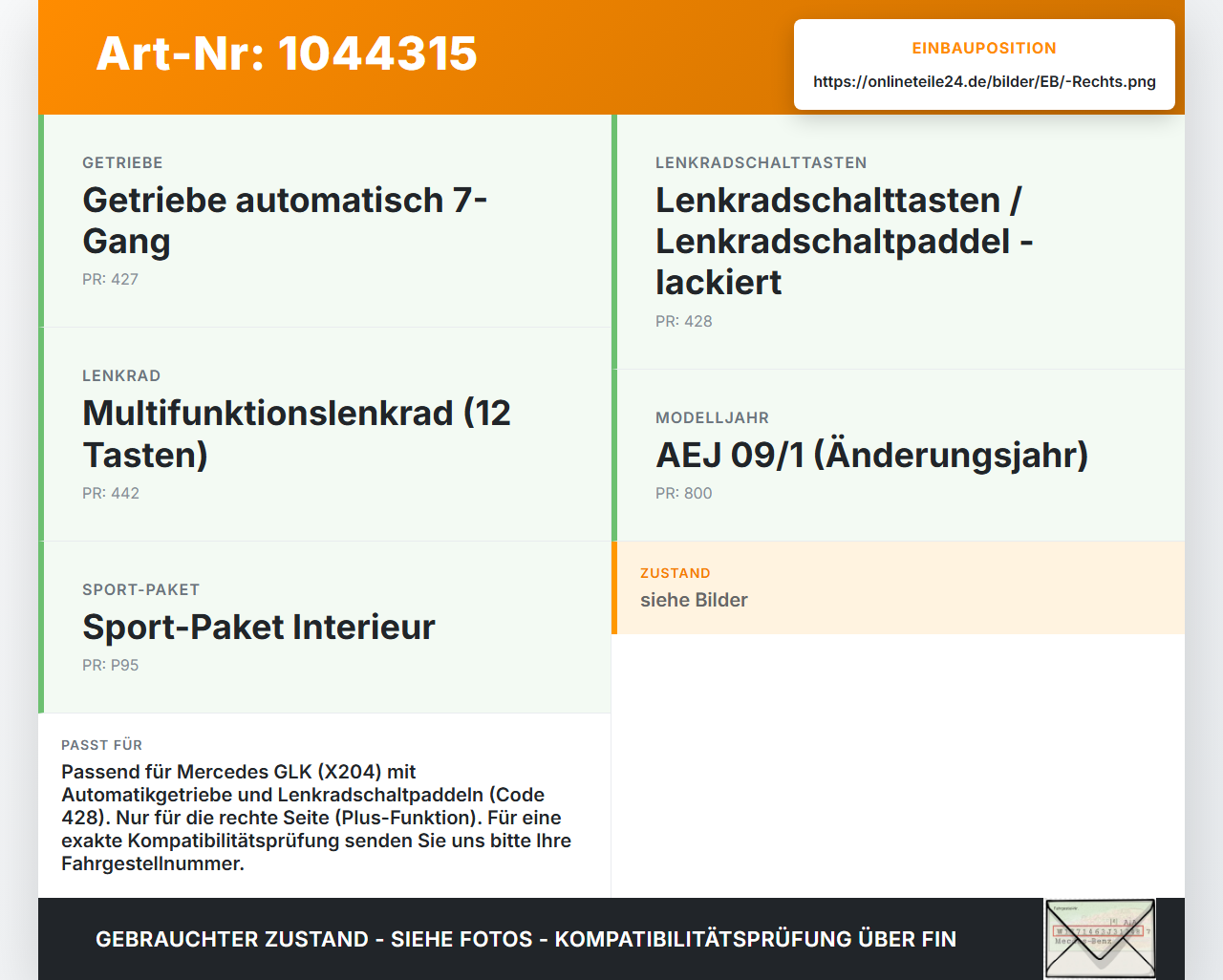 Mercedes X204 08-12 Schaltwippe Schalter Plus für Lenkrad Rechts Mercedes X204 08-12 04.12.2009 A2048709158... Vorschau 3