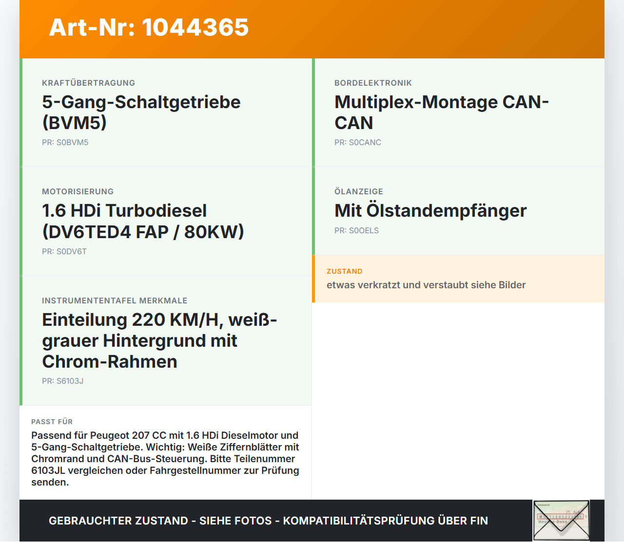 Peugeot 207 CC 07-09 HDi 1,6 80KW Kombiinstrument Tacho Peugeot 207 CC 07-09 30.09.2008 6103JL A2C53065547... Vorschau 3