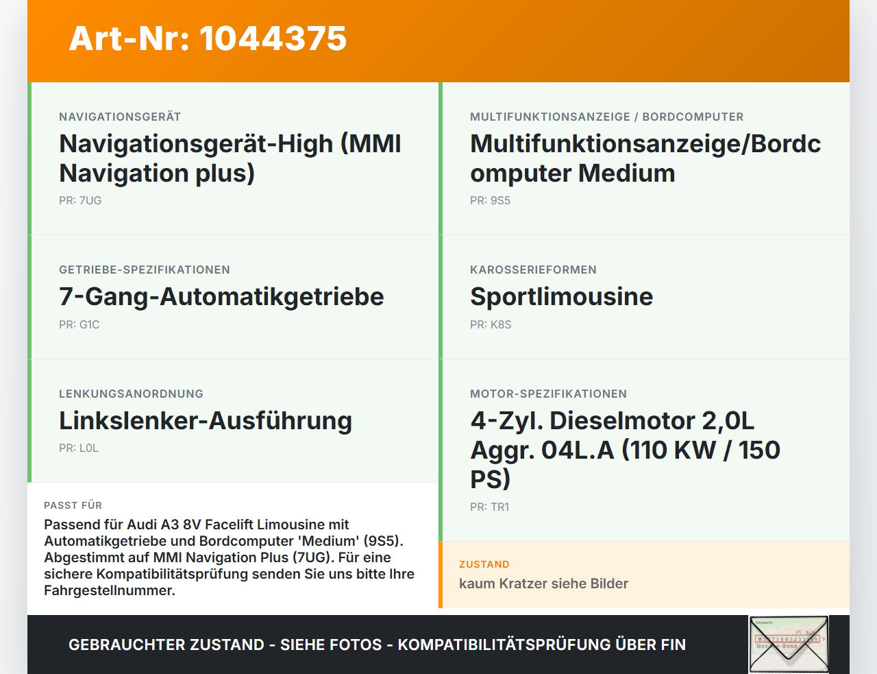 Audi A3 8V 8VS 16-20 TDI 2,0 110KW Kombiinstrument Tacho Audi A3 8V 8VS 16-20 18.12.2019 8V0920741 A2C16573100 gebraucht Vorschau 3