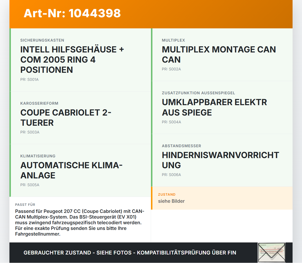 Peugeot 207 CC 07-09 HDi 1,6 80KW Sicherungskasten Zentralelektrik BSI EV X01 Peugeot 207 CC 07-09 30.09.2008... Vorschau 3